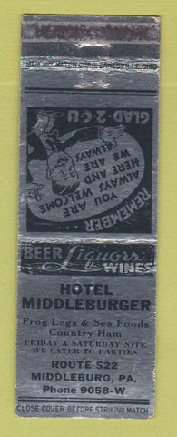 Matchbook Cover - Hotel Middleburger Middleburg PA WEAR