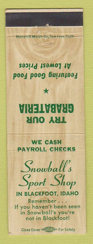 Matchbook Cover - Snowball's Sport Shop Blackfood ID