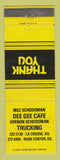 Matchbook Cover Dee Gee Cafe Trucking Vernon Scheideman LA Crosse Rush Center KS