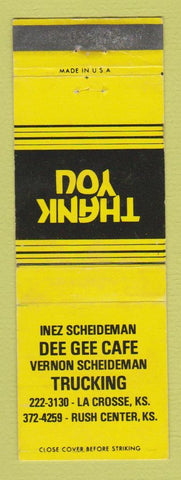 Matchbook Cover Dee Gee Cafe Trucking Vernon Scheideman LA Crosse Rush Center KS