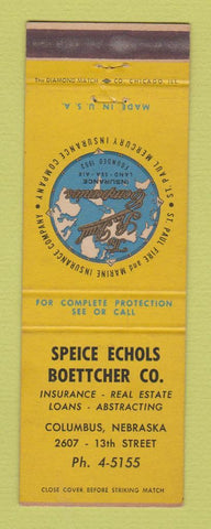 Matchbook Cover - Speice Echols Boettcher Insurance Real Estate Columbus NE
