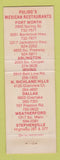 Matchbook Cover - Pulido's Mexican Restaurant Fort Worth Irving Arlington TX