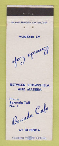 Matchbook Cover - Berenda Cafe Berenda CA