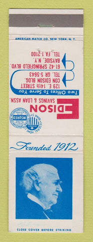 Matchbook Cover - Edison Savings and Loan Thomas Bayside NY New York City