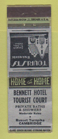 Matchbook Cover - Bennett Hotel Tourist Court Cambridge MA WORN BACK