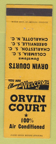 Matchbook Cover - Orvin Court Motels Columbia Charleston Greenville SC Charlotte
