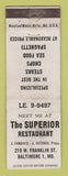Matchbook Cover - The Superior Restaurant Baltimore MD WEAR