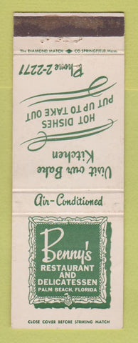 Matchbook Cover - Benny's Restaurant Deli Palm Beach FL WEAR