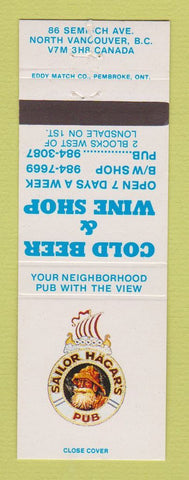 Matchbook Cover - Sailor Hagar's Pub Liquor North Vancouver BC