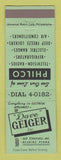 Matchbook Cover - Dave Geiger TV Philco Appliances Reading PA