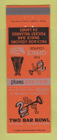Matchbook Cover - 2 Bar Bowling Cheyenne WY billiards