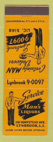 Matchbook Cover - Service Man's Liquors Lynbrook LI WORN BACK CREASE