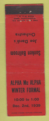 Matchbook Cover - Alpha Mu Alpha Winter Formal Sunken Ballroom 1939
