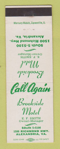 Matchbook Cover - Brookside Motel Alexandria VA