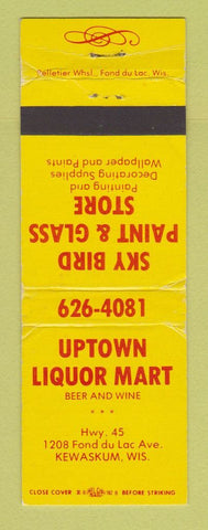 Matchbook Cover - Uptown Liquor Mart Sky Bird Paint Store Kewaskum WI