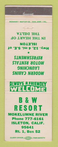 Matchbook Cover - B&W Resort Isleton CA