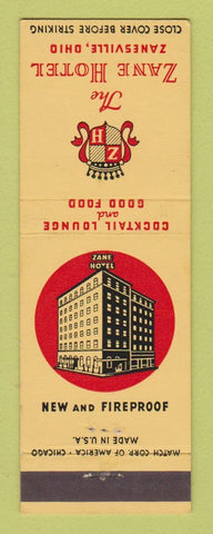 Matchbook Cover - Zane Hotel Zanesville OH