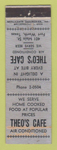 Matchbook Cover - Theo's Cafe Fort Worth TX MERCHANTS WORN