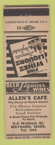 Matchbook Cover - Allen's Cafe Maynard MA