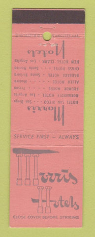 Matchbook Cover - Morris Hotels Los Angeles San Diego Fresno Madera CA