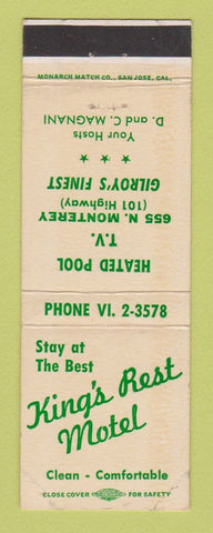 Matchbook Cover - King's Rest Motel Gilroy CA WEAR