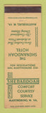 Matchbook Cover - Shenandoah Hotel Martinsburg WV
