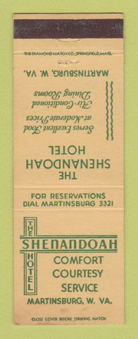 Matchbook Cover - Shenandoah Hotel Martinsburg WV