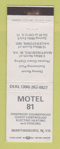 Matchbook Cover - Motel 81 Martinsburg WV WEAR