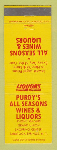 Matchbook Cover - Purdy's All Seasons Wines Liquor Saratoga Springs NY WORN BACK