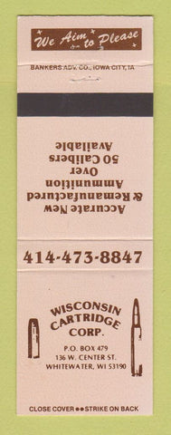 Matchbook Cover - Wisconsin Cartridge Corp ammo guns Whitewater WI