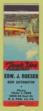 Matchbook Cover - Edw Roeser Beer Distributor Pittsburgh PA