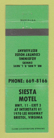 Matchbook Cover - Siesta Motel Bristol VA