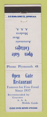 Matchbook Cover - Open Gate Restaurant Cottages Plymouth MA? low phone #