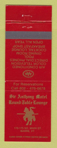 Matchbook Cover - Sir Anthony Motel Round Table Lounge Barre VT