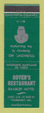 Matchbook Cover - Roye's Restaurant Thurmont MD