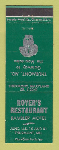 Matchbook Cover - Roye's Restaurant Thurmont MD