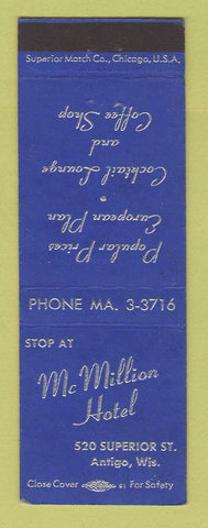 Matchbook Cover - McMillion Hotel Antigo WI