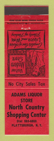 Matchbook Cover - Adams Liquor Store Plattsburgh NY RED
