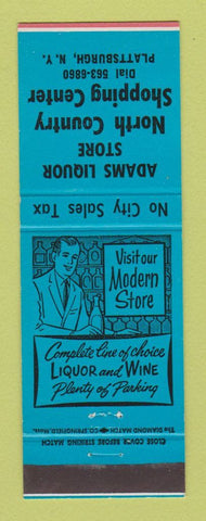 Matchbook Cover - Adams Liquor Store Plattsburgh NY BLUE