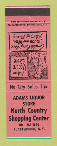 Matchbook Cover - Adams Liquor Store Plattsburgh NY PINK