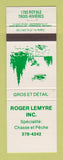 Matchbook Cover - Roger Lemyre Trois Rivieres QC Hunting Fishing