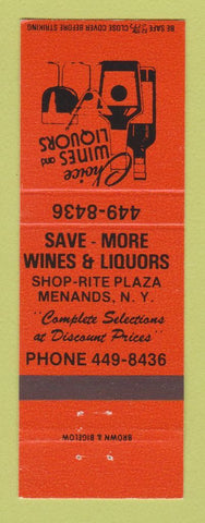 Matchbook Cover - Save More Wines Liquors Menands NY