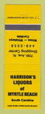 Matchbook Cover - Harrison's Liquors Myrtle Beach SC YELLOW