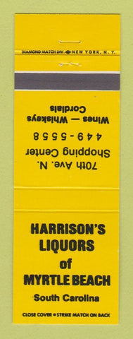 Matchbook Cover - Harrison's Liquors Myrtle Beach SC YELLOW