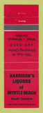 Matchbook Cover - Harrison's Liquors Myrtle Beach SC RED