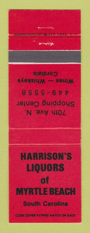Matchbook Cover - Harrison's Liquors Myrtle Beach SC RED