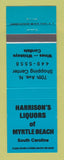 Matchbook Cover - Harrison's Liquors Myrtle Beach SC BLUE