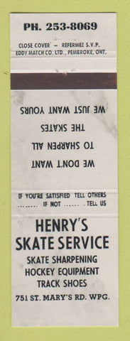 Matchbook Cover - Henry's Skate Service Hockey ice skating Winnipeg MB
