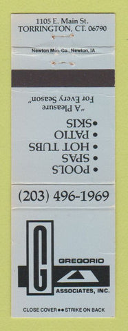 Matchbook Cover - Gregorio Associates Torrington CT swimming pools WEAR