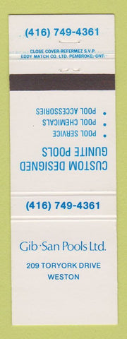 Matchbook Cover - Gib San Pools swimming Weston ON